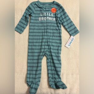 Carter's Teal Striped Little Brother Footie, 2 Way Zip, Size 9 months, NWT